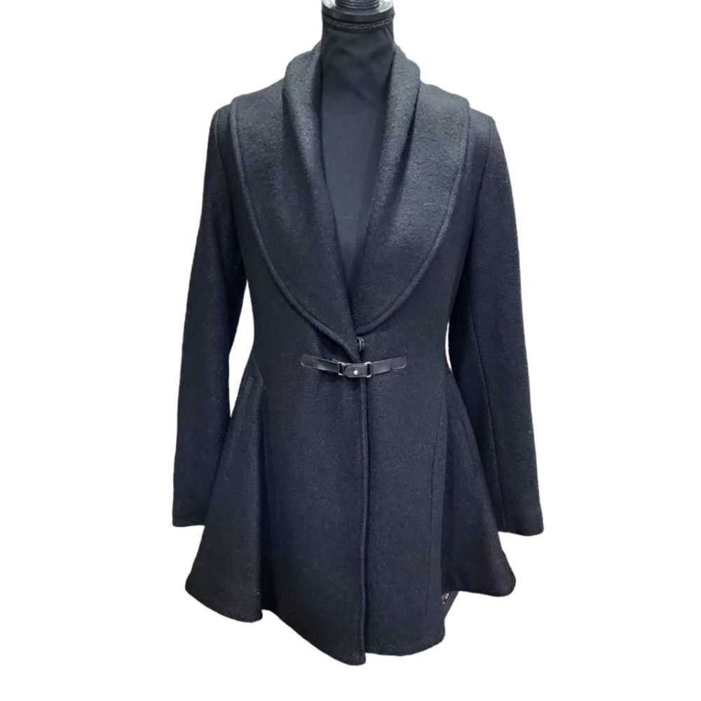 EUC wool Kensie women's stunning wide collar fish tail wrapcoat pea coat, XS